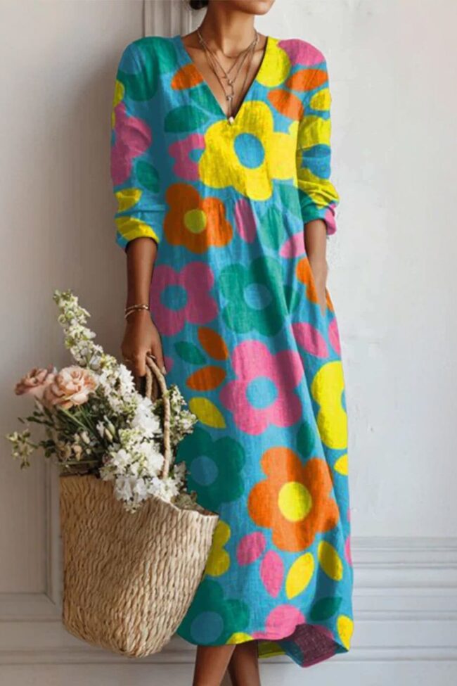The Magali V Neck Printed Loose Fitting Dress Detail – La Rose Couture Dresses & Gowns