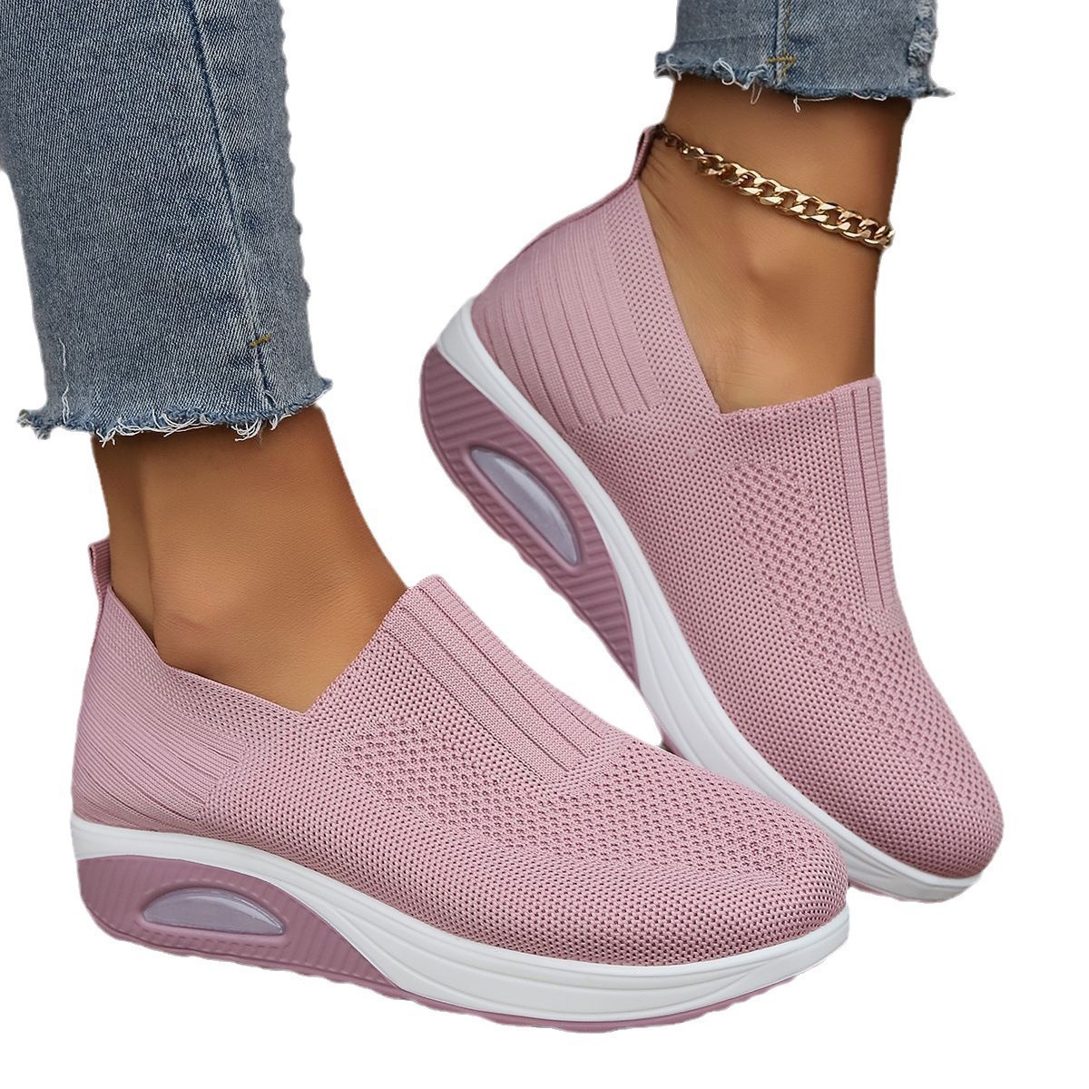 Women Breathable Fly-Knit Slip-On Rocking Shoes with Air Cushion - Image 5