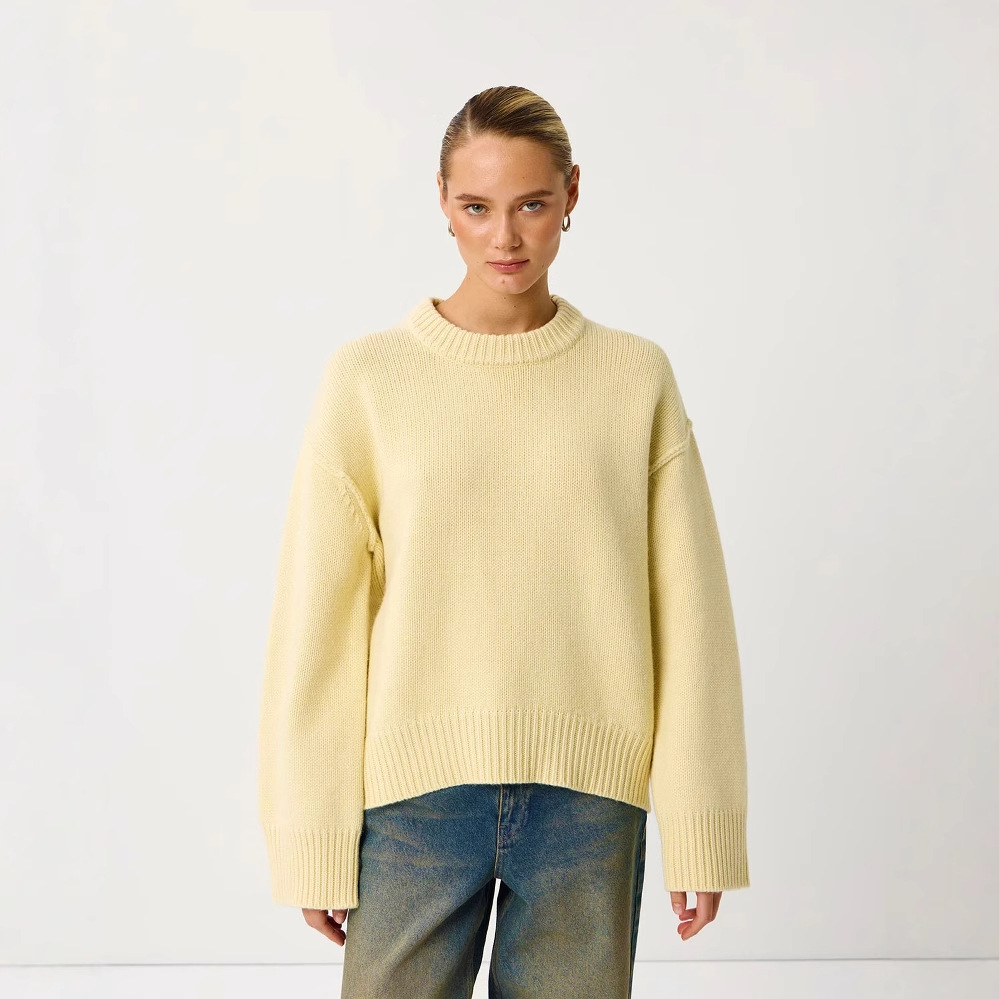Womens Round Neck Solid Color Loose Pullover Sweater - Image 4