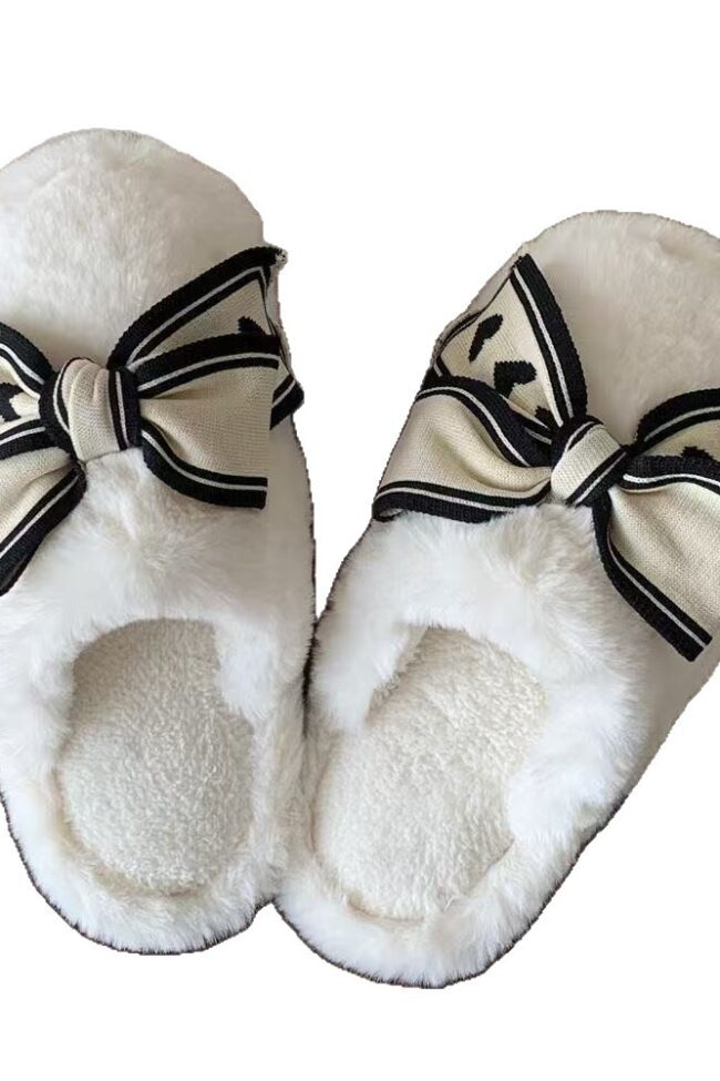 The Prudence Plush Bow Decor Home Slippers Detail – La Rose Couture Shoes & Footwear