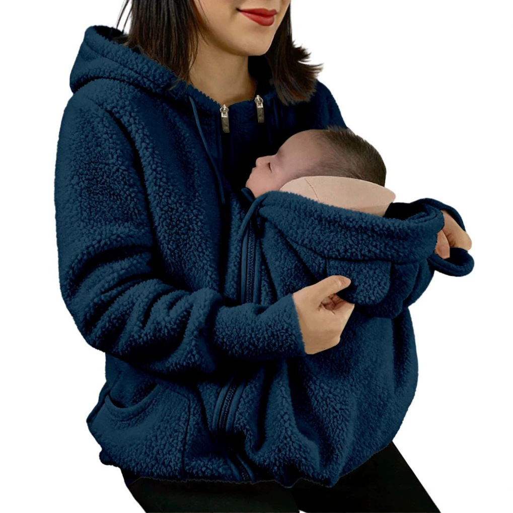 Women's Thickened Fleece Lined Zip Up Hooded Sweatshirt Fake Two Piece Design - Image 5
