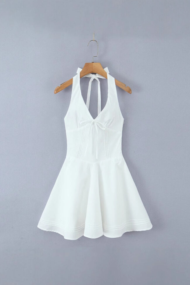 French Design Deep V Neck Open Back Halter Mini Dress Slim a Line Summer Detail – La Rose Couture Dresses & Gowns