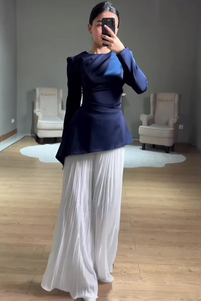 The Iris Elegant Long Sleeve Color Block Two Piece Dress Detail – La Rose Couture Dresses & Gowns