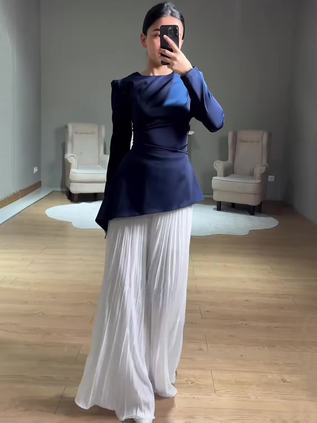 Elegant Long-Sleeve Color Block Two-Piece Dress for Women - Image 3
