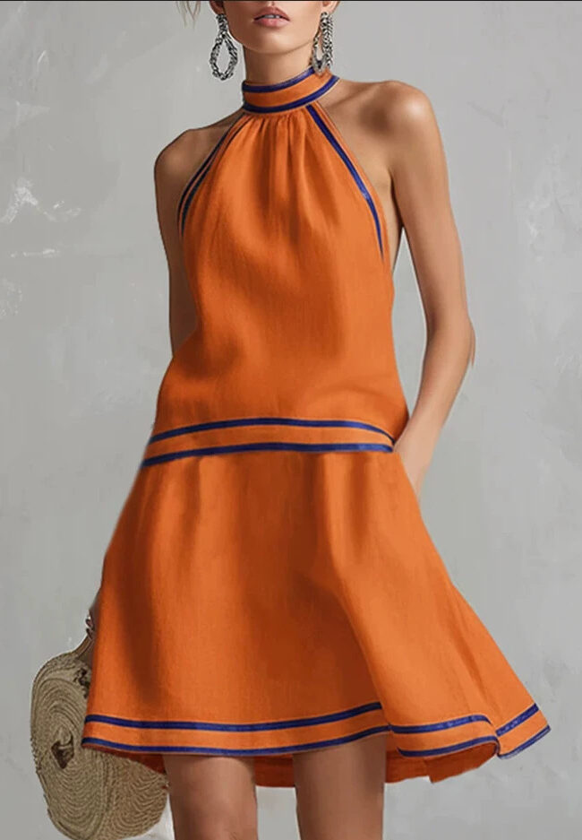 The Elodie Halter Neck Striped Trim Dress Detail – La Rose Couture Dresses & Gowns