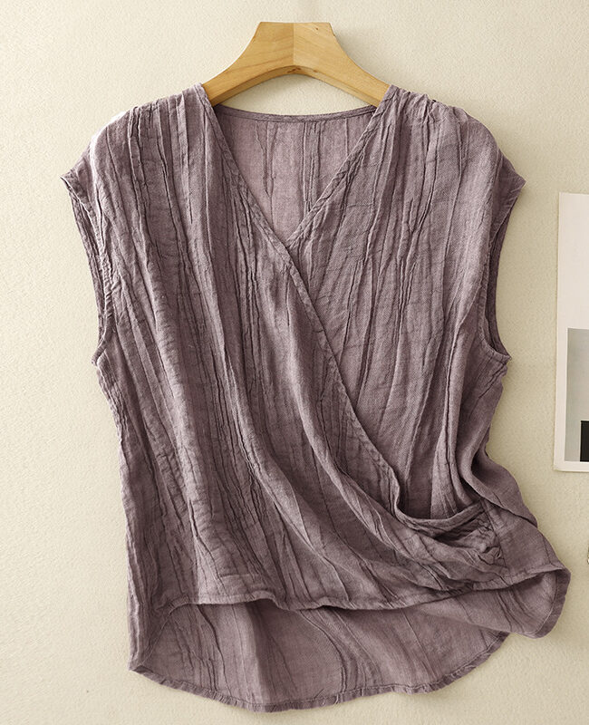 The Nadege Artistic Retro Sand Washed V Neck Patchwork Top with Flowing Sleeves Detail – La Rose Couture Tops & Blouses