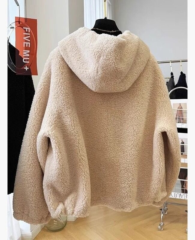 The Sibylle Hooded Lamb Wool Coat Loose Fit Long Sleeve Outerwear Detail – La Rose Couture Coats & Jackets