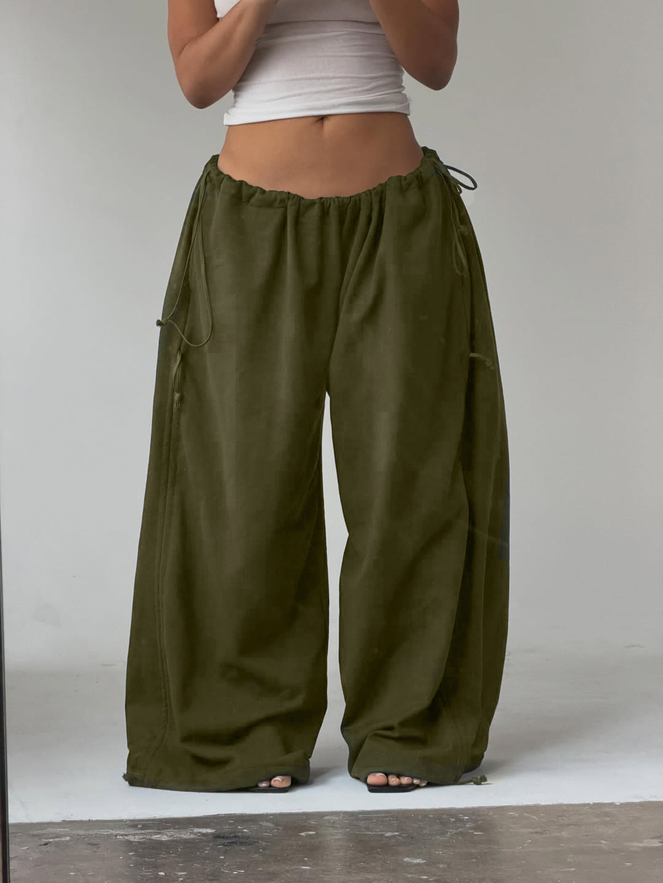 Drawstring Waist Wide Leg Pants