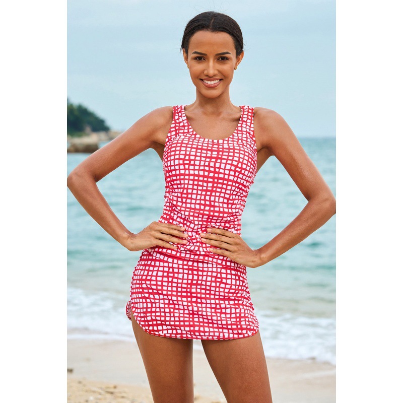 Plaid Suspender Skirt Swimsuit Set - Image 2