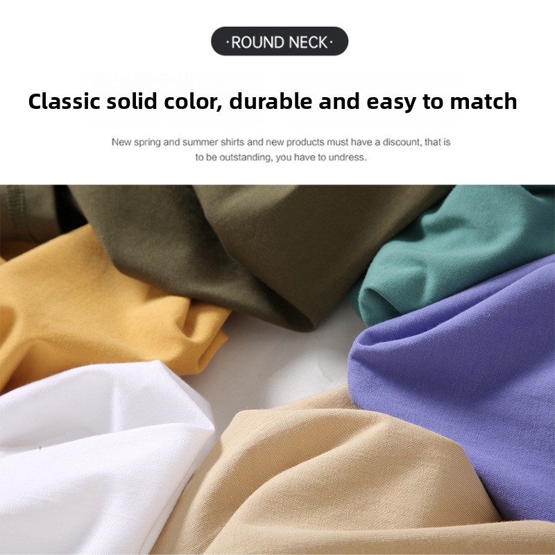 Round Neck Men's and Women's Spring and Summer Solid Color Loose Casual All-match Short Sleeve - Image 3