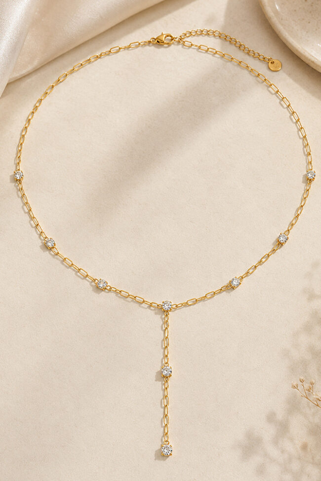 The Virginie Stainless Steel Necklace Geometric Zircon Inlay 18k Gold Plated Detail – La Rose Couture Jewellery & Accessories