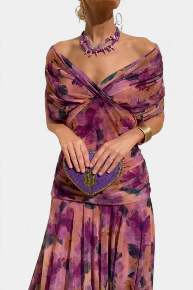 The Aurore Summer Netted Printed Halter Top Dress Detail – La Rose Couture Dresses & Gowns