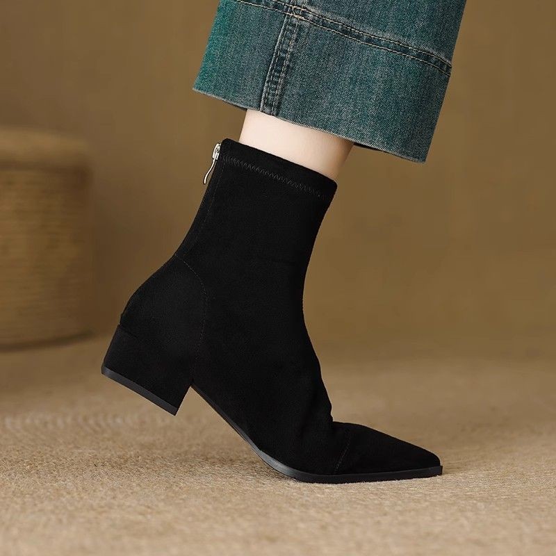 Flat French Point Toe Boots Thick Heeled - Image 3