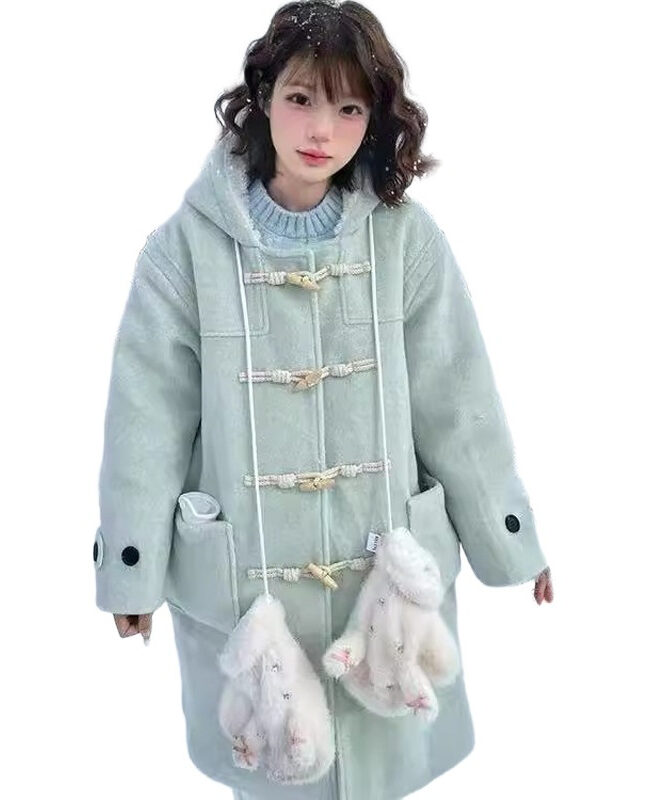 The Margot Mint Green Hooded Lambskin Mid Length Loose Fitting Coat Detail – La Rose Couture Coats & Jackets