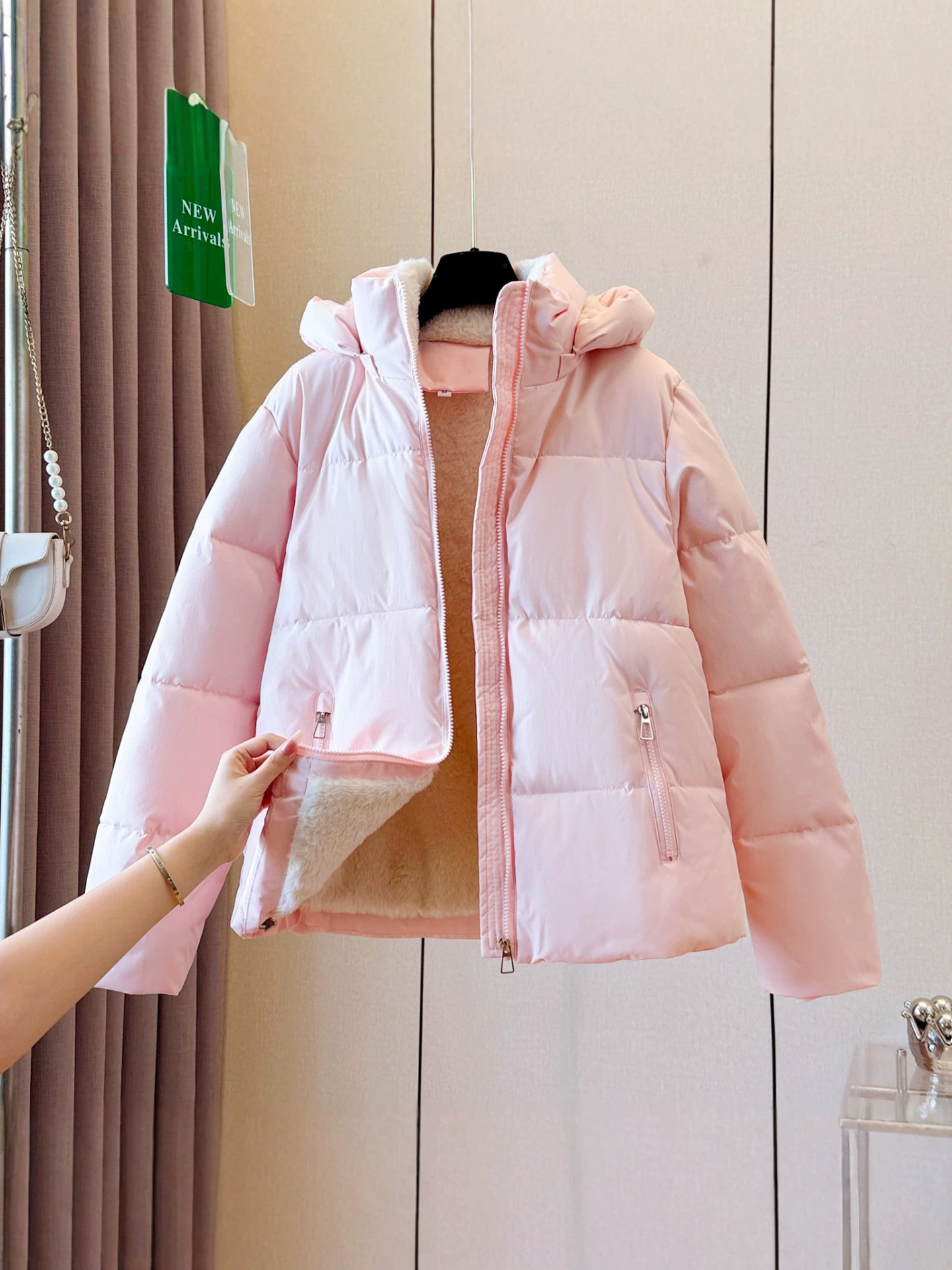 Women's hooded short-sleeved zipper cotton coat - Image 3