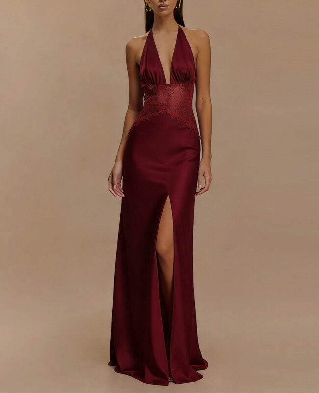 The Zephyrine Elegant Lace Deep V Neck Backless Long Dress Detail – La Rose Couture Dresses & Gowns