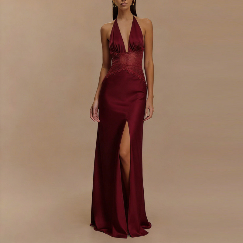 Elegant Lace Deep V-Neck Backless Long Dress - Image 4
