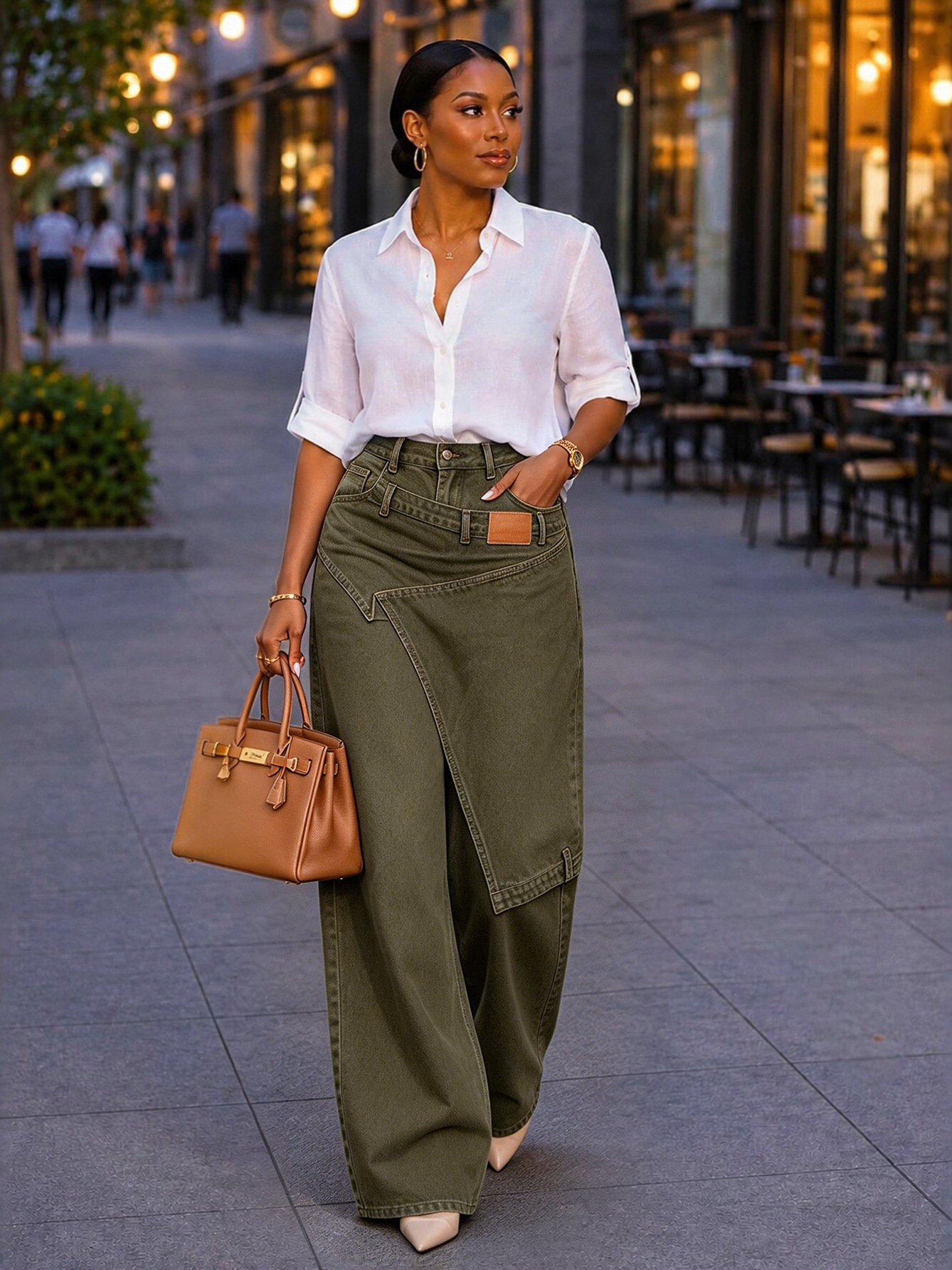 European and American style irregular-shaped denim wide-leg pants - Image 3