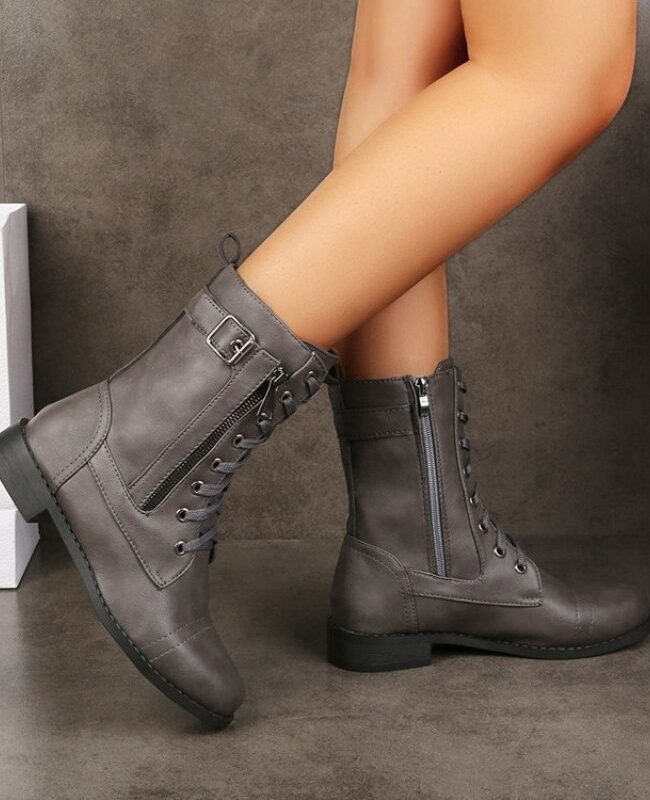 The Yvette Low Heel Round Toe Side Zipper Ankle Boots Detail – La Rose Couture Shoes & Footwear