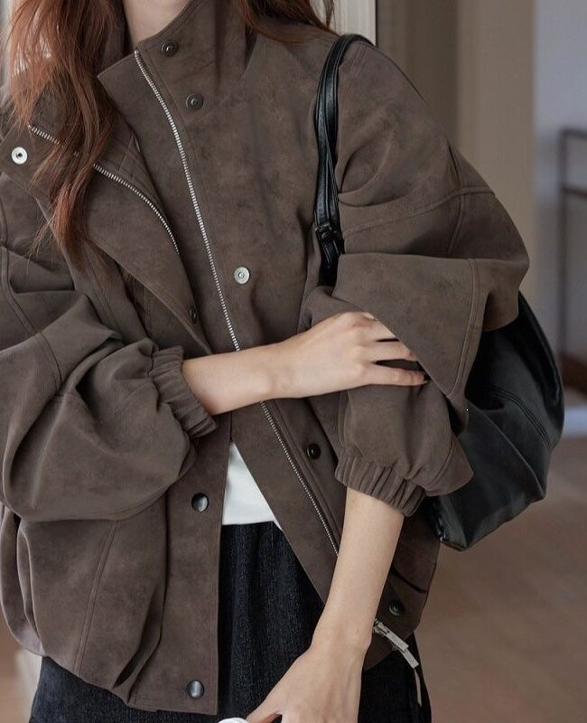 The Dorothee American Style Retro Matte Leather Jacket Detail – La Rose Couture Coats & Jackets