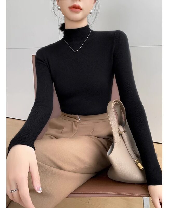 The Hermione Winter and Autumn Black Style Semi High Neck Knitted Top Detail – La Rose Couture Tops & Blouses