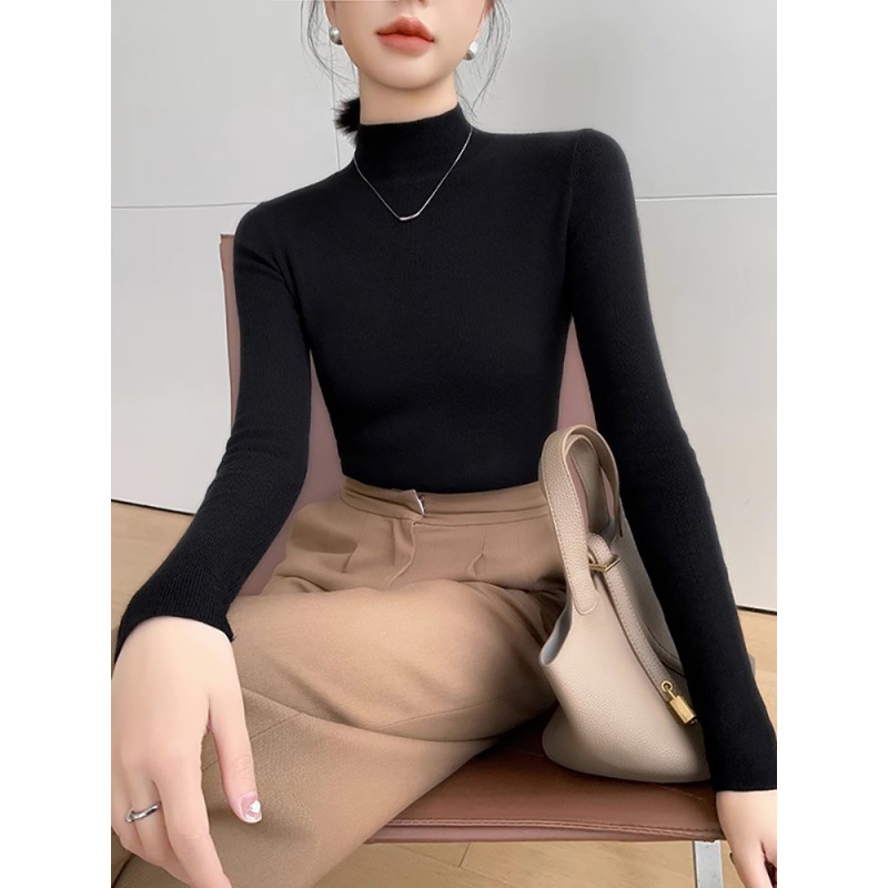 Winter and autumn black style semi-high-neck knitted women's top - Image 5