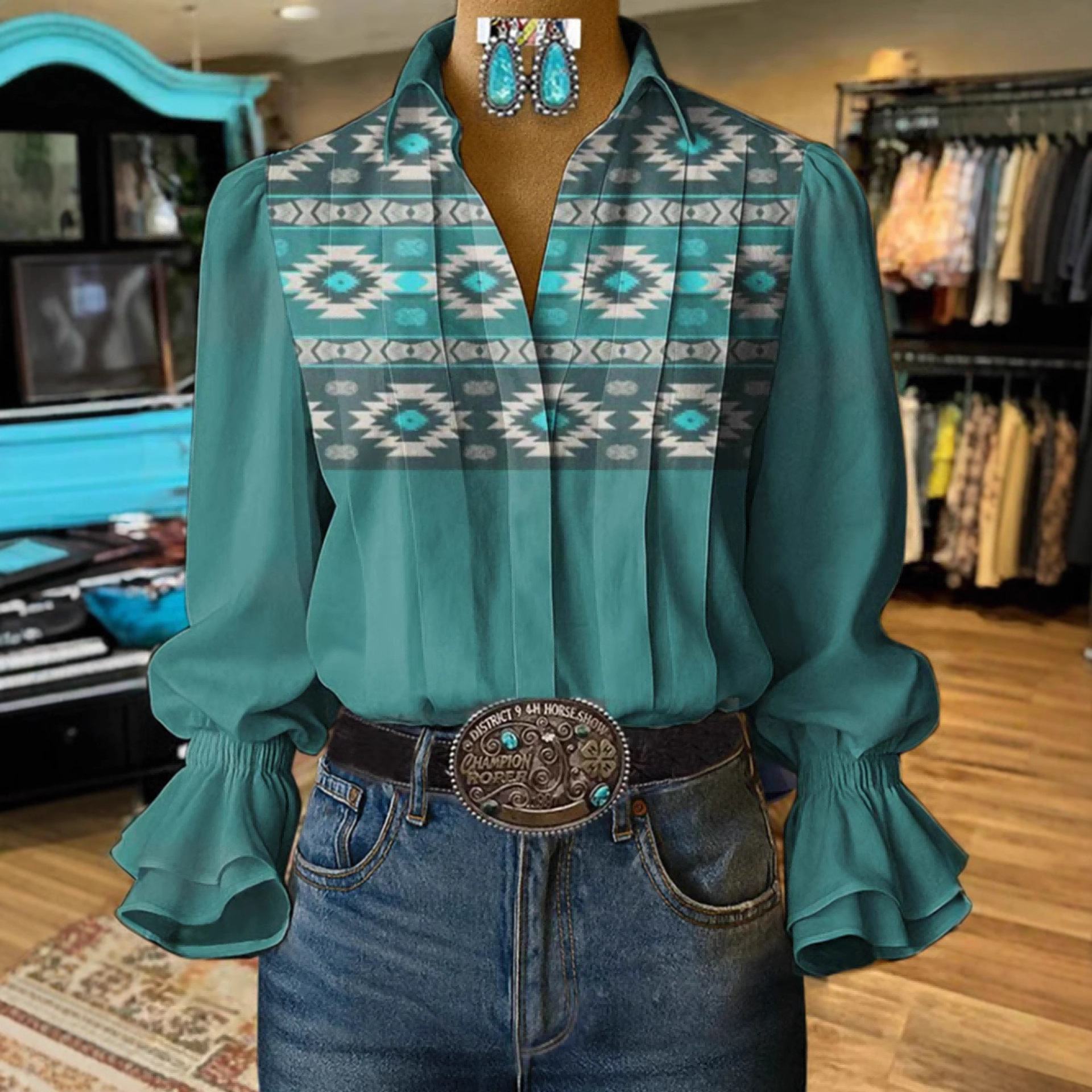 Women's Bell Sleeve 3D Print Shirt
