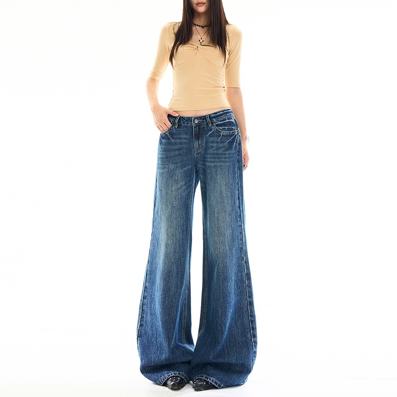 Casual Omni Vintage Cat Claw Cracked Bamboo Pattern Slightly Flared Jeans Relaxed Pants - Image 4