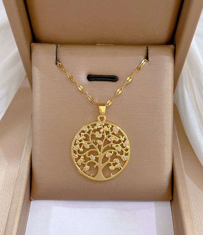The Estelle Titanium Steel Tree of Life Pendant Light Luxury Clavicle Necklace Gold Color Detail – La Rose Couture Jewellery & Accessories