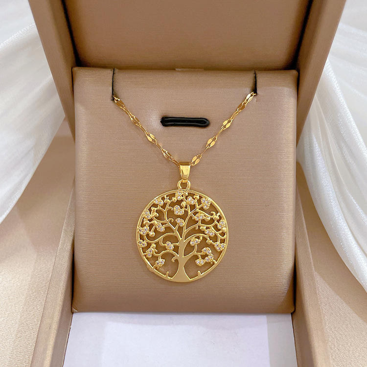 Titanium Steel Tree of Life Pendant Light Luxury Clavicle Necklace Gold Color - Image 2
