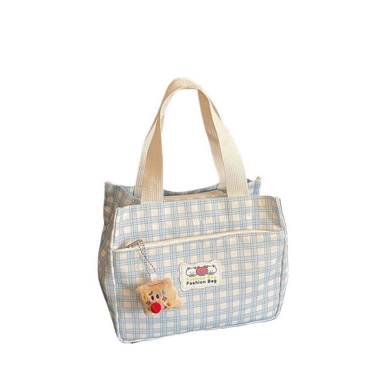 Check Canvas Bag Lightweight Lunch Box Bento Tote - Image 2
