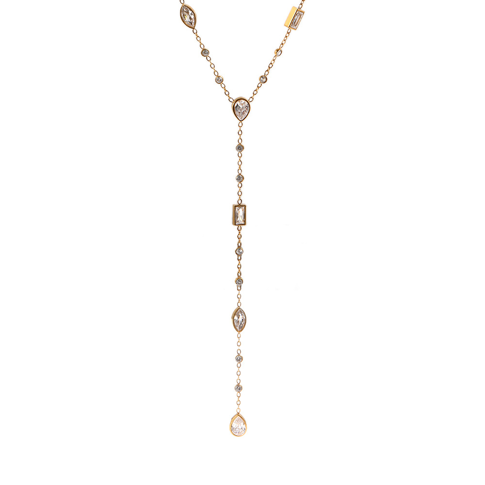 Y-Shaped Zircon Stainless Steel Necklace - Image 2