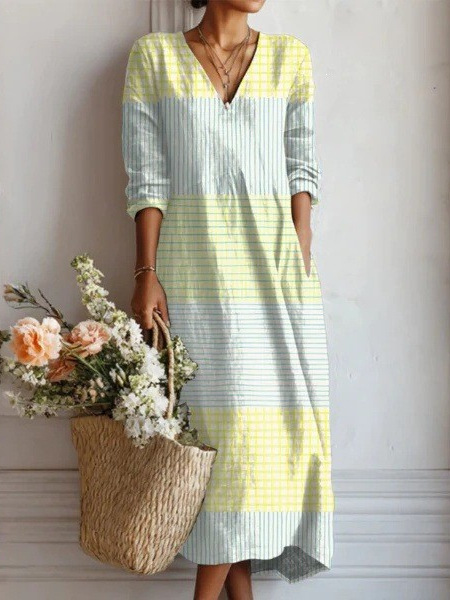 Printed V-Neck Women's Dress - Image 3