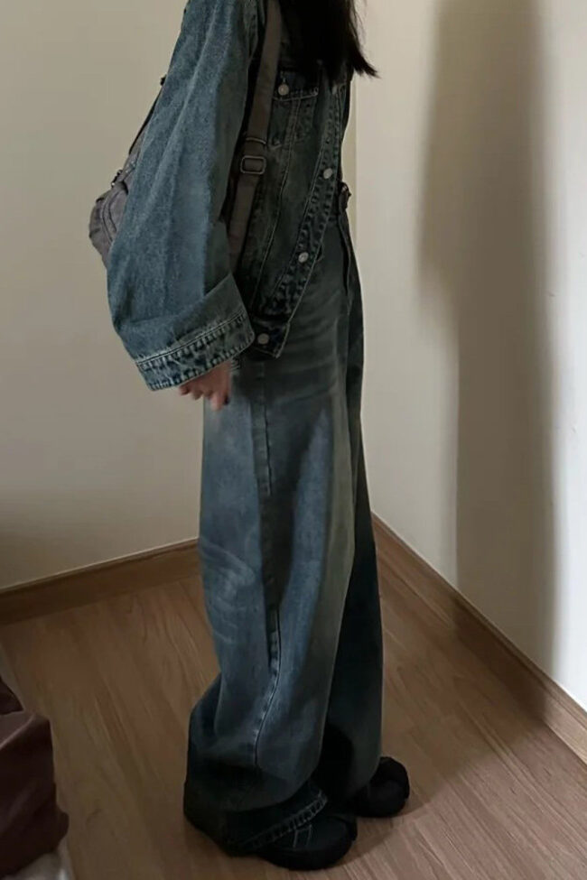 The Colette Vintage Blue Loose Wide Leg Denim Pants for Summer Thin Casual Straight Trousers Detail – La Rose Couture Trousers & Skirts
