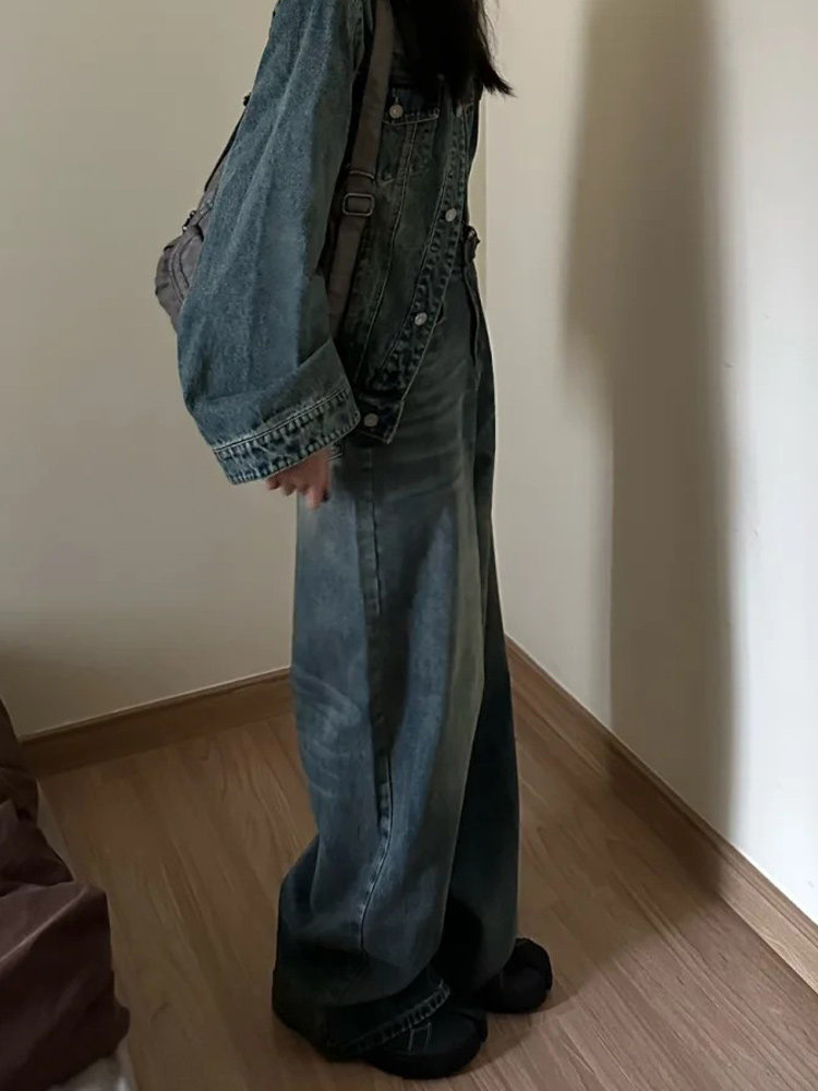 Vintage Blue Loose Wide-Leg Denim Pants for Women Summer Thin Casual Straight Trousers - Image 4