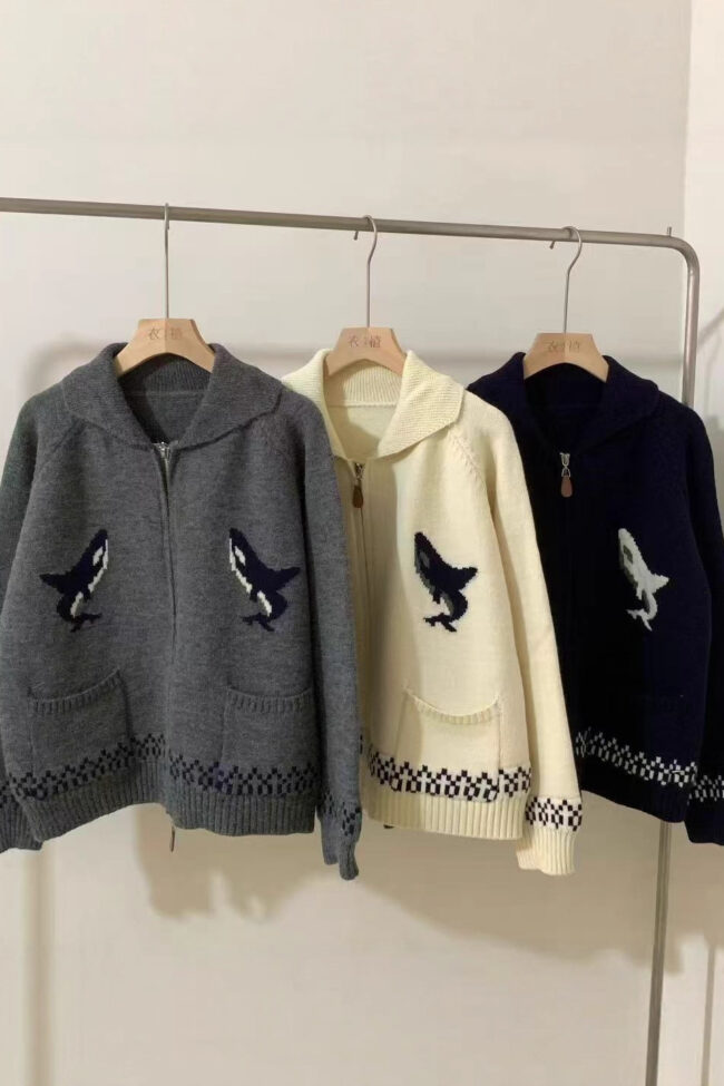 The Muriel Zipper Lapel Jacquard Knitted Sweater Cardigan Detail – La Rose Couture Coats & Jackets