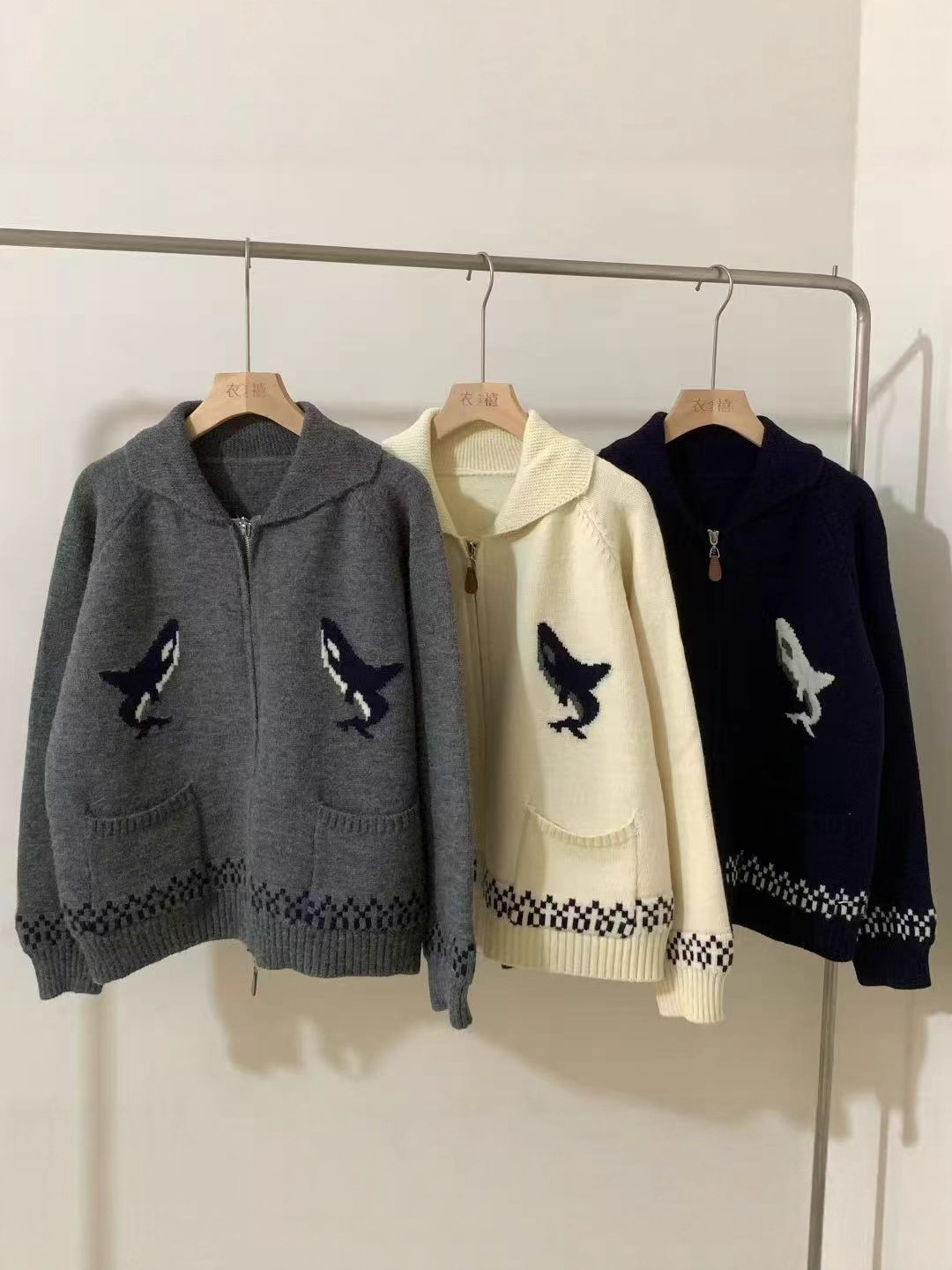 Women's Zipper Lapel Jacquard Knitted Sweater Cardigan - Image 5
