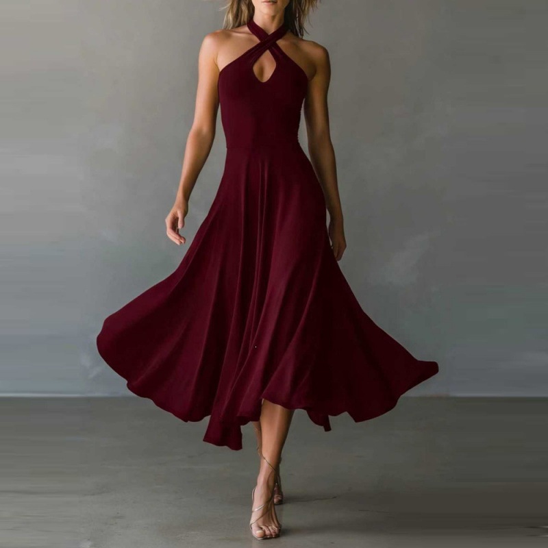 Retro Halter Neck Keyhole Back Long Dress - Image 2