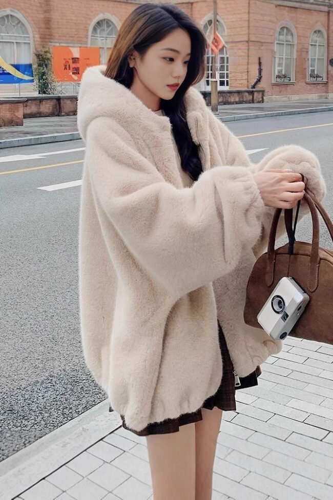 The Nina Short Plush Hooded Coat Detail – La Rose Couture Coats & Jackets