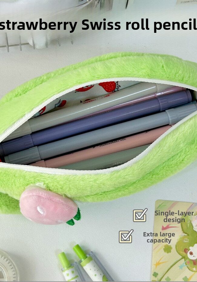 The Jeanne Cute Plush Swiss Roll Large Capacity Makeup Stationery Storage Pouch Detail – La Rose Couture Handbags & Clutches