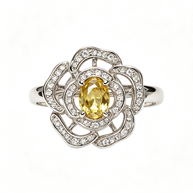 Silver Natural Birthstone Flower Vintage Adjustable Ring - Image 4
