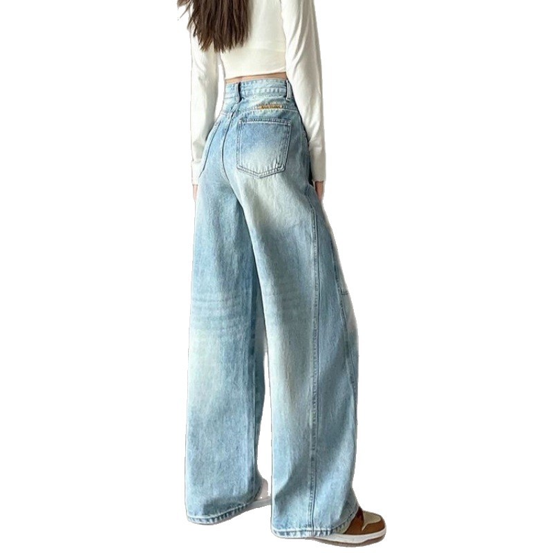 Women's Vintage Blue High-Waisted Curved-Leg Denim Trousers - Image 5