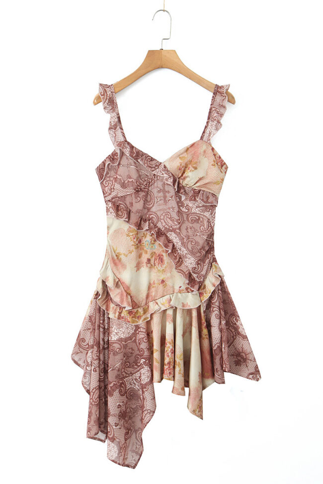 The Suzanne Vintage Printed Stitching Sling Dress Detail – La Rose Couture Dresses & Gowns