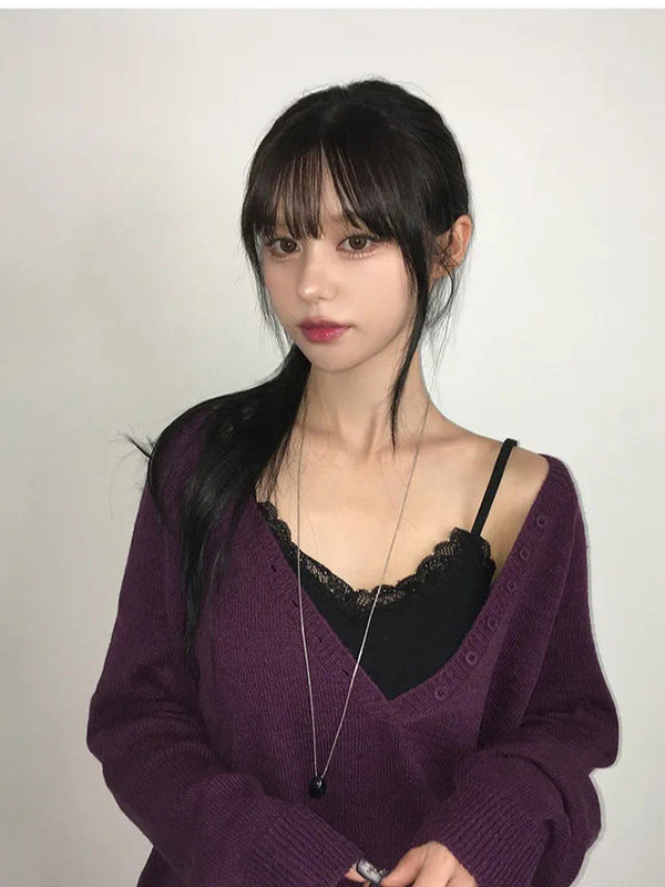 Women's V-Neck Button Knitted Cardigan Long Sleeve Loose Casual Outerwear - Image 3