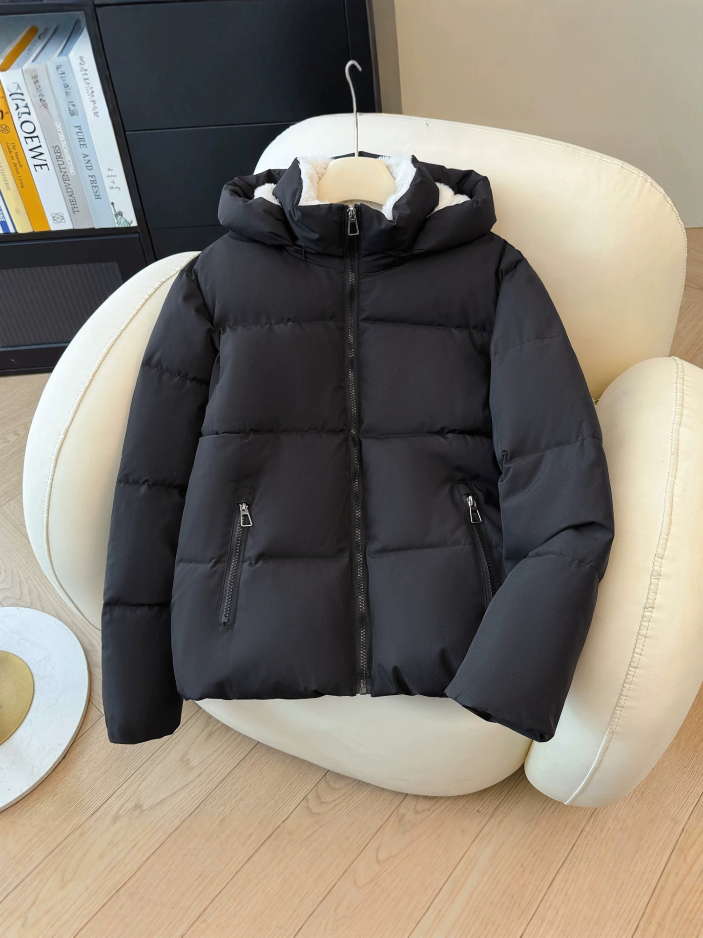 Women's hooded short-sleeved zipper cotton coat - Image 4