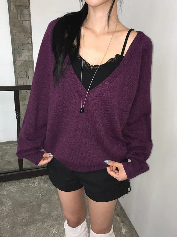 Women's V-Neck Button Knitted Cardigan Long Sleeve Loose Casual Outerwear - Image 5