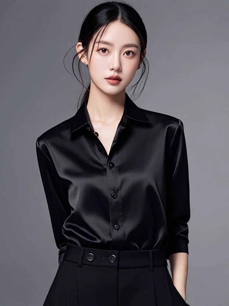 Womens Long Sleeve Satin Shirt - Image 4