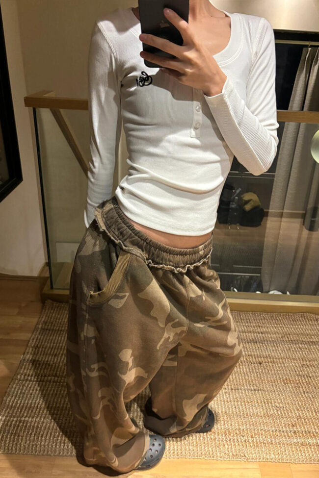 The Eleonore Camouflage Wide Leg Pants Detail – La Rose Couture Trousers & Skirts