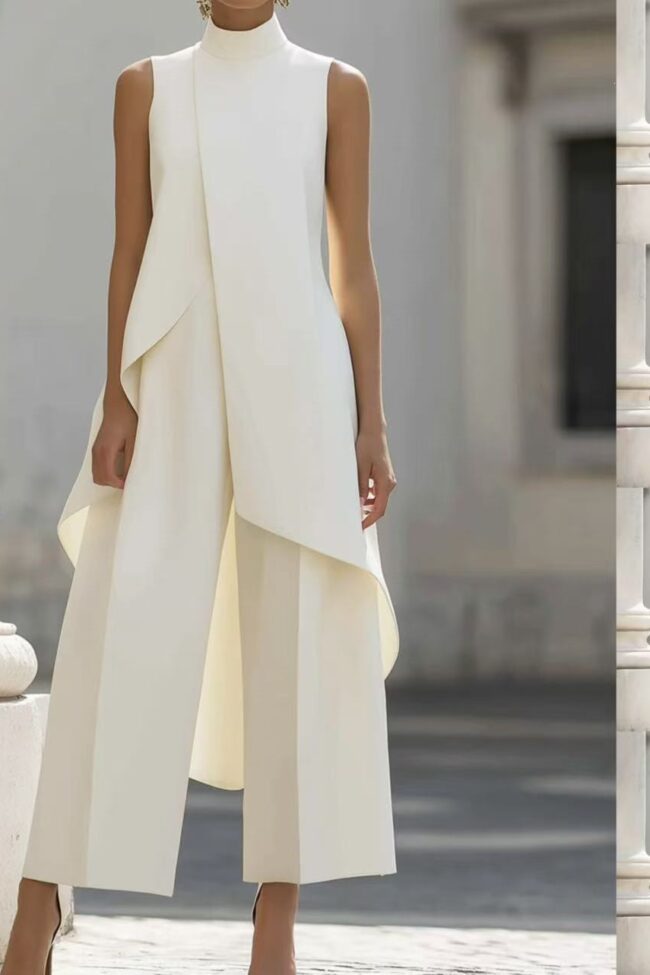 The Delphine Sleeveless Layered Wide Leg Pants – La Rose Couture Trousers & Skirts