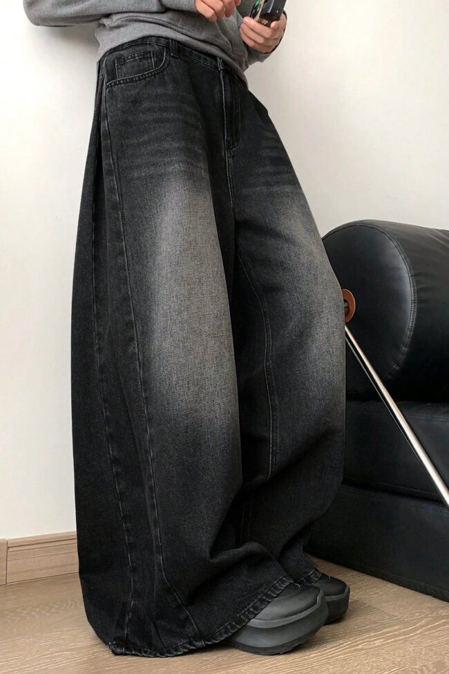 The Solene Black Washed Wide Leg Denim Pants Detail – La Rose Couture Trousers & Skirts